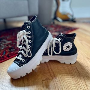 Converse Black Leather Lug Sole Chuck Taylor All Star High Top Sneakers